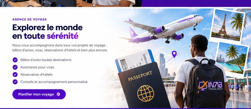 Illustration de voyage avec avion, passeport et destination